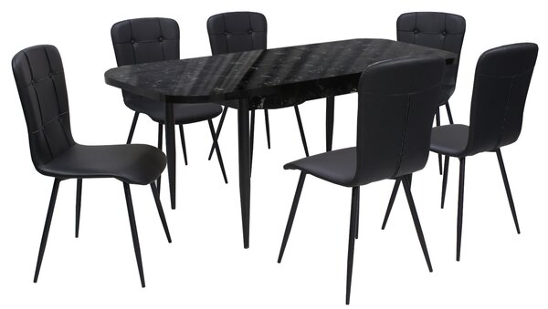 Set masă extensibilă Viena Negru cu 6 Scaune Piele Luca Negru