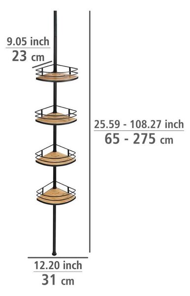 Raft de colț telescopic de colț pentru baie negru mat din bambus Dolcedo – Wenko