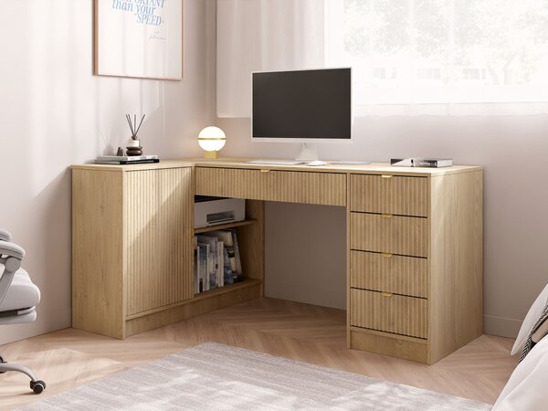 Birou de colt Comfivo Papilio II, Stejar, PAL laminat, MDF, 76x158x98cm, 58.9 kg