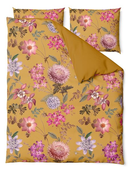 Lenjerie de pat din bumbac satinat pentru pat dublu Bonami Selection Blossom, 160 x 200 cm, ocru