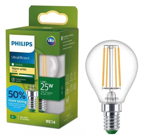 Bec LED Philips ULTRAEFFICIENT VINTAGE P45 E14/1,2W/230V 2700K