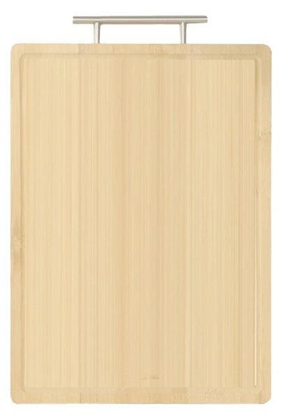 Tocator de bucatarie Pufo Premium din lemn de bambus cu maner din metal, maro, 41 x 28 cm
