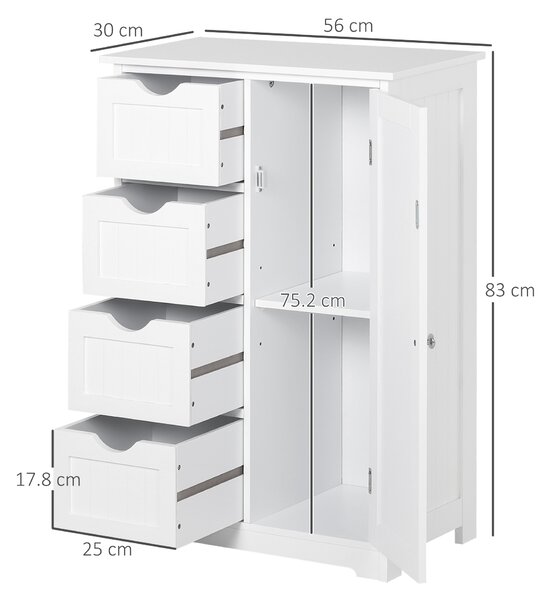 Mobila de Baie Kleankin cu Usa Basculanta si Sertare Alb 56 x 30 x83cm | Aosom Romania