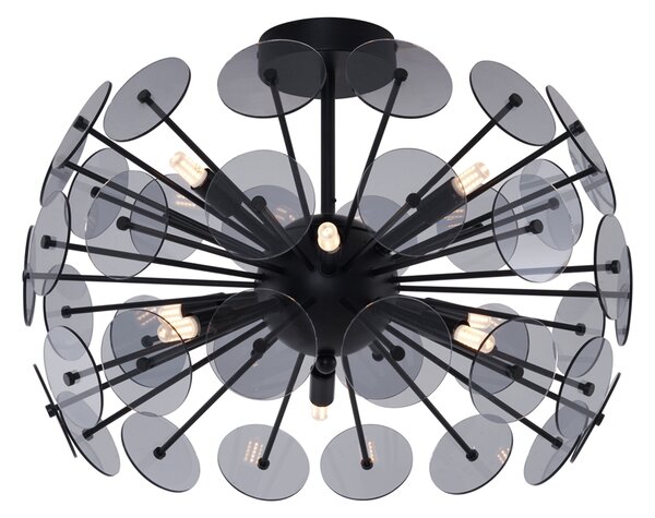 Plafonieră Art Deco neagră cu sticlă fumuriu - Atomic
