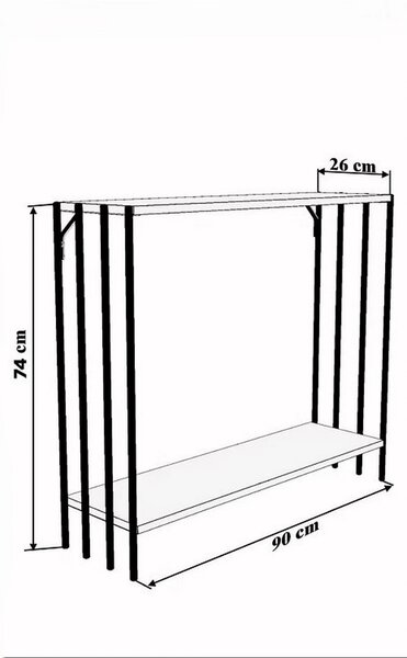 Consola VERONA, stejar/negru, PAL melaminat/metal, 90x26x74 cm