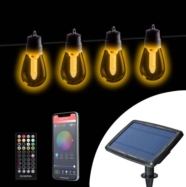 Ghirlandă solară LED reglabilă, 25 x LED, 1,5 W, 3,7/5 V, 2200 mAh, 15 m, IP65, negru, cu telecomandă