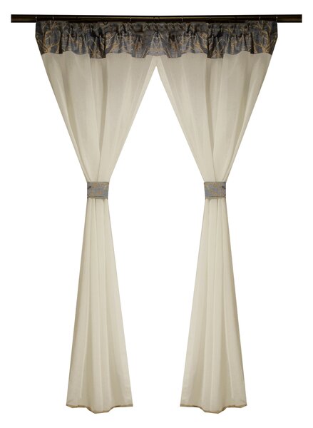 Perdea Velaria in ivoire si tafta gri, 155x150 cm