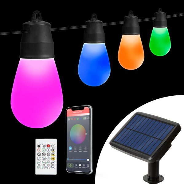 Ghirlandă solară LED RGBIC 15xLED/1,3W/3,7V 2200 mAh 8 m IP65 neagră + telecomandă