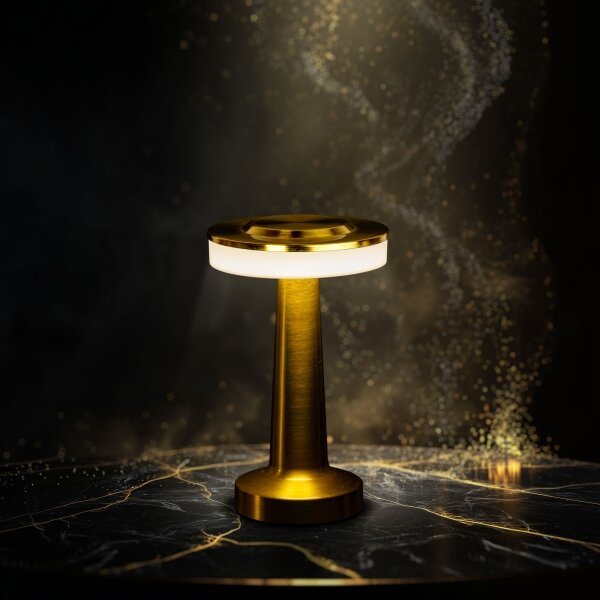 Lampă de birou LED reîncărcabilă LONDON, cu reglare a luminozității, 2W/5V, 400 mAh, aurie