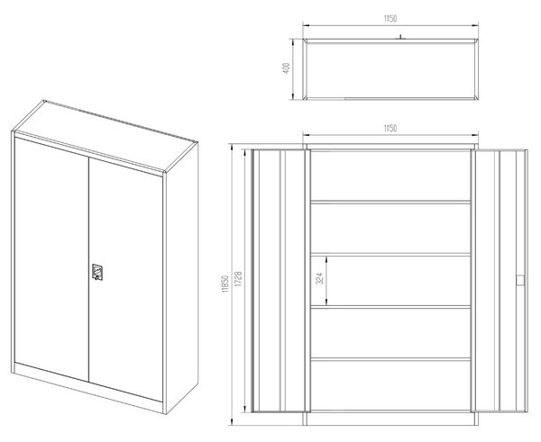 Dulap metalic Jan II alb (115x185 cm)