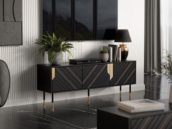 Comodă TV Elmteo 103Auriu, Negru, 15x6x4cm