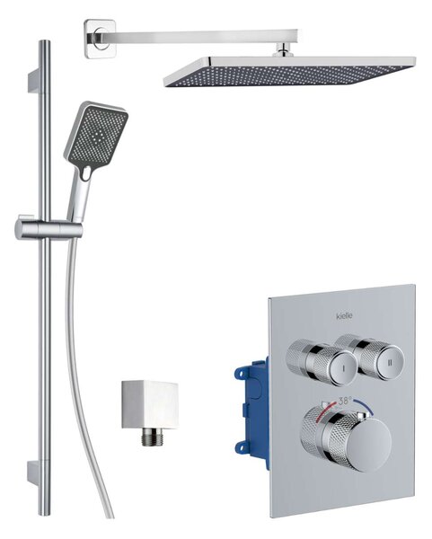 Kielle Arkas I - Set de duș cu baterie termostatată încastrată, pentru 2 consumatori, cu accesorii și corp montare, crom 20611SPT10