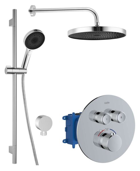 Kielle Oudee - Set de duș cu baterie termostatată încastrată, pentru 2 consumatori, cu accesorii și corp montare, crom 20602SPT10
