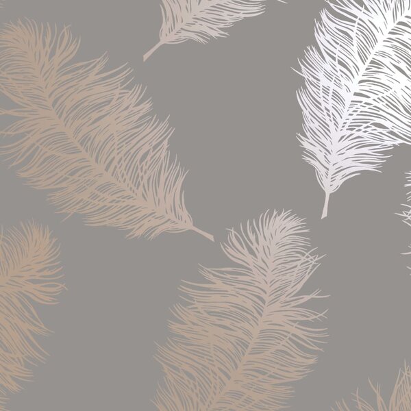 DUTCH WALLCOVERINGS Tapet "Fawning Feather", gri și aur roz 12629
