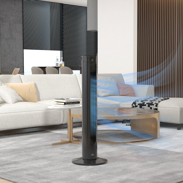HOMCOM Ventilator Oscilant de Turn, 3 Viteze, Telecomandă, Temporizator, Mod Repaus, Ideal pentru Acasă | Aosom Romania