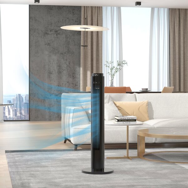 HOMCOM Ventilator de Turn cu Telecomandă, 3 Viteze, Mod Repaus, Temporizator 12 ore, Negru | Aosom Romania