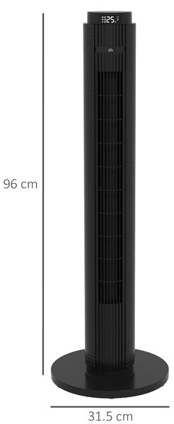 HOMCOM Ventilator de Turn cu Telecomandă, 3 Viteze, Mod Repaus, Temporizator 12 ore, Negru | Aosom Romania