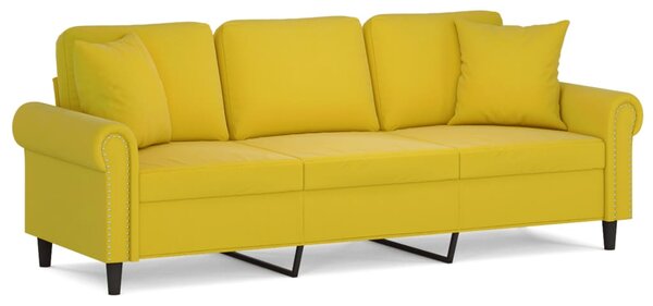 Canapea cu 3 locuri cu pernuțe, galben, 180 cm, catifea