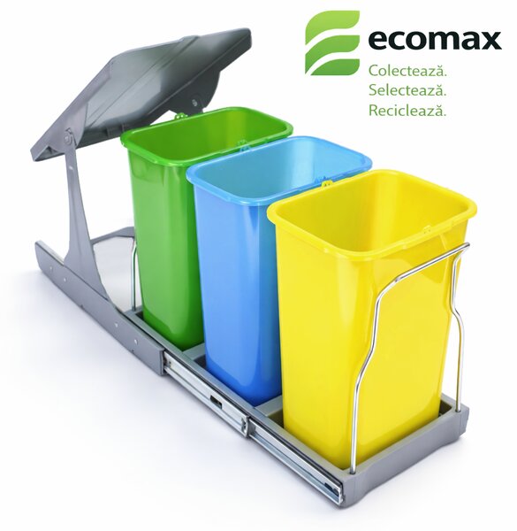 Cos gunoi incorporabil Ecomax Patty 30, colectare selectiva, 3 x 8 l