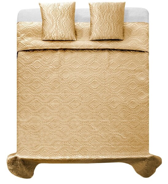 CuverturĂ de pat de lux din satin pentru pat dublu de culoare bej cu motive 200 x 220 cm