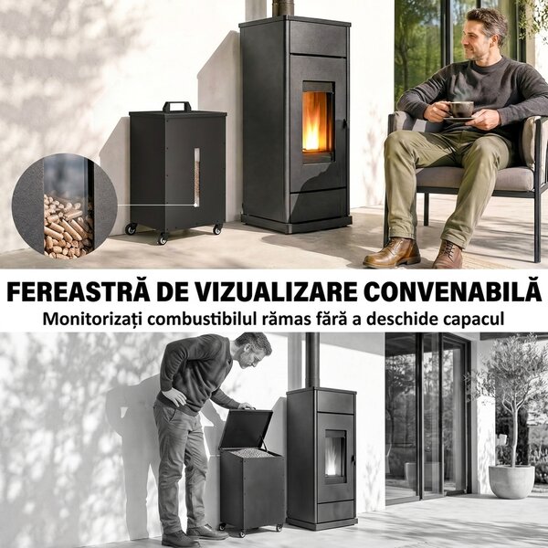 Outsunny Recipient pentru Peleți 30 Kg cu Roți și Sită, Negru | Aosom Romania