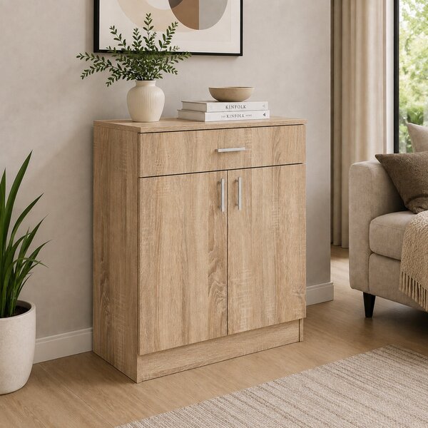 Comoda haaus Tisa, 1 Sertar, 2 Usi, Stejar Sonoma, 80 x 35 x 100 cm