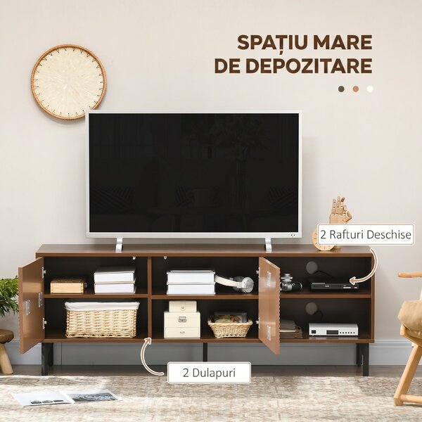 HOMCOM Suport TV Modern cu Rafturi Deschise, pentru Televizoare până la 65", Design Elegant, Maro | Aosom Romania