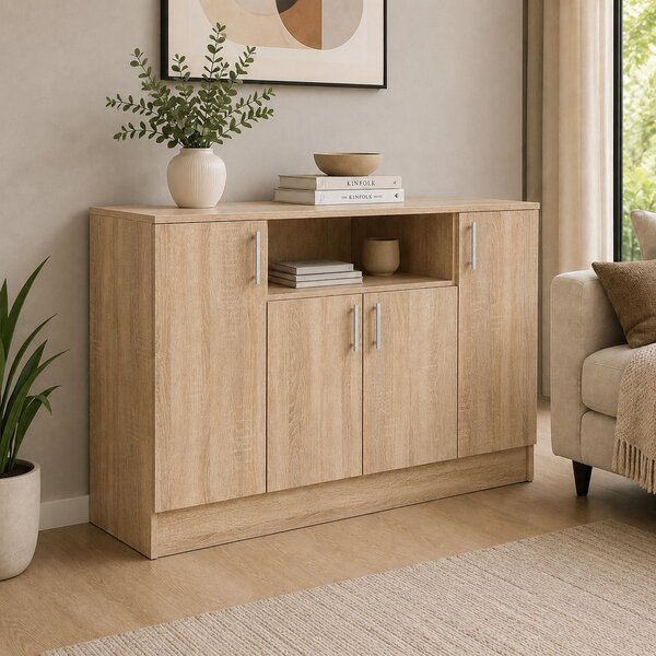 Comoda haaus Remi, 4 Usi, Stejar Sonoma, 135 x 50 x 80 cm