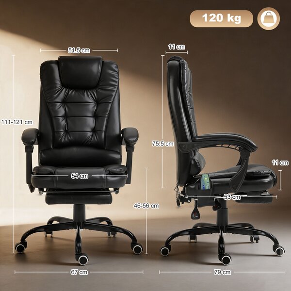 Fotoliu de birou cu masaj cu 7 puncte de vibrație, ergonomic cu suport pentru picioare și spătar înclinat la 155°, negru Vinsetto | Aosom Romania