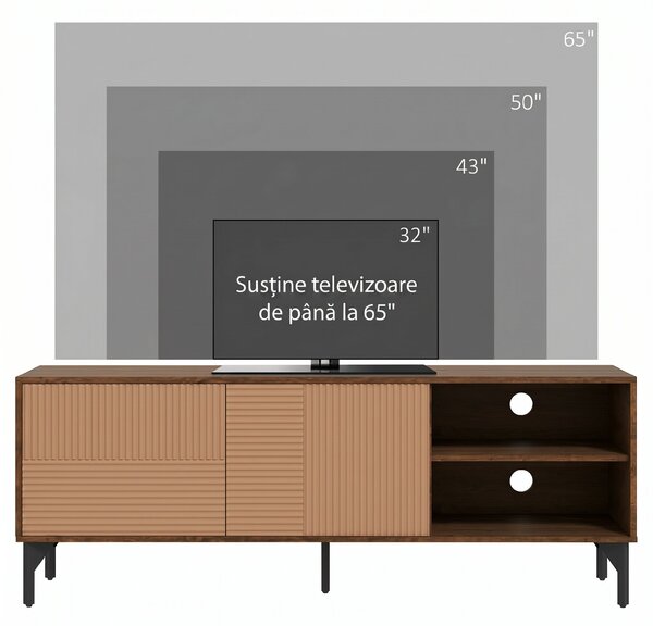 HOMCOM Suport TV Modern cu Rafturi Deschise, pentru Televizoare până la 65", Design Elegant, Maro | Aosom Romania
