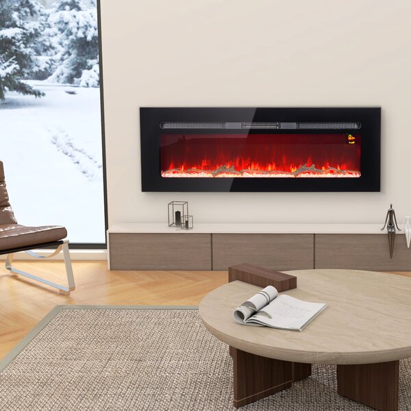 HOMCOM Șemineu Electric Încastrabil cu Telecomandă, Flacără Reglabilă, Temporizator și Termostat, 127x15,8x45 cm, Negru | Aosom Romania