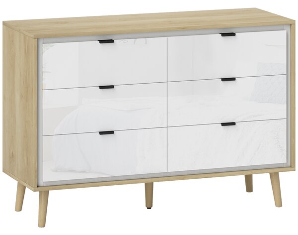 HOMCOM Comodă cu 6 Sertare din Lemn 110x40x75 cm Alb Lucios și Stejar | Aosom Romania