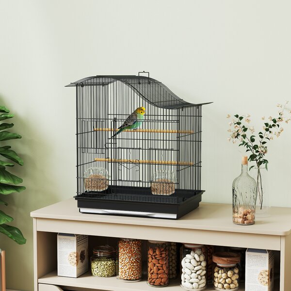 PawHut Colivie pentru Păsări cu 4 Uși, 2 Boluri, 2 Stinghii și Tavă Detasabilă, Colivie din Metal și Plastic, 47,5x36x54,5 cm, Negru | Aosom Romania