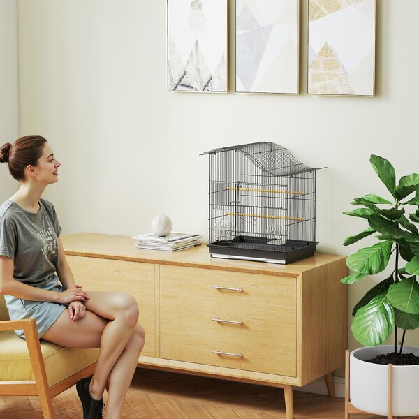PawHut Colivie pentru Păsări cu 4 Uși, 2 Boluri, 2 Stinghii și Tavă Detasabilă, Colivie din Metal și Plastic, 47,5x36x54,5 cm, Negru | Aosom Romania