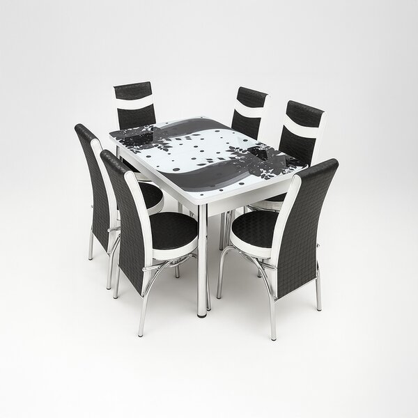 Set Masa Extensibila +6 Scaune Piele Eco Elt Modella Alb/Negru - Cod Produs STSYHCCK