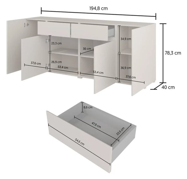 Comodă Asimetric 4 uși, 2 sertare