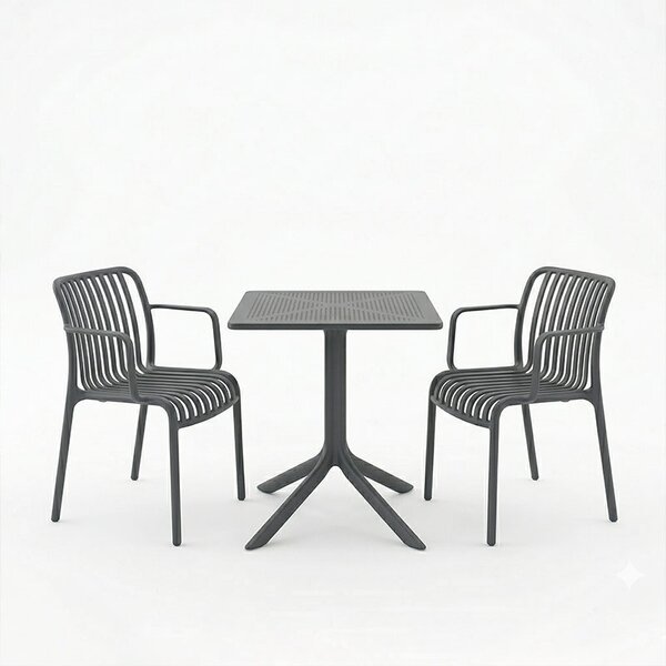 Set 3 bucati masa si scaune gradina V2, Groovy Zoi, Antracit, 60x60x76 cm