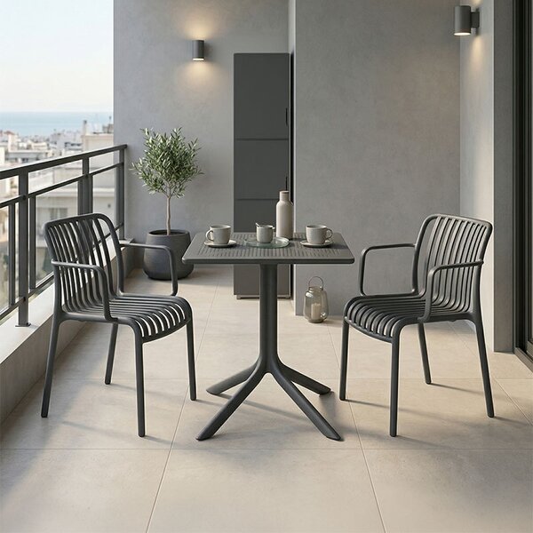 Set 3 bucati masa si scaune gradina V2, Groovy Zoi, Antracit, 60x60x76 cm