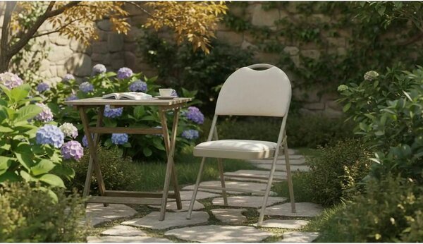 Scaun K566, bej, stofa clasica/otel, 46x53x86 cm