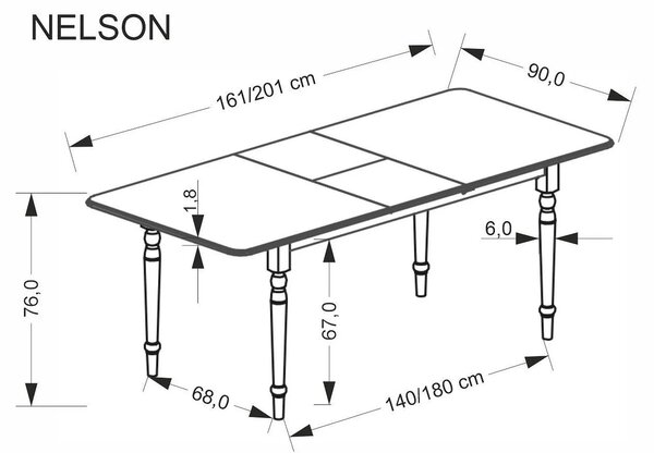 Masa extensibila NELSON, alb, 160/200x90x76 cm