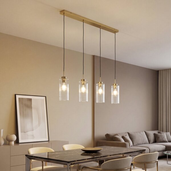 Lampă suspendată Art Deco aurie cu sticlă cu 4 lumini - Laura