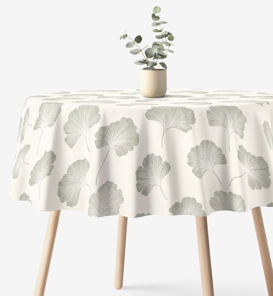 Goldea față de masă 100% bumbac - frunze de ginkgo - rotundă Ø 100 cm