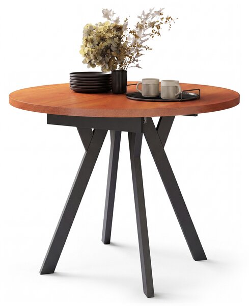 Mazzoni ALMO Calvados/picioare negre - MASĂ ROTUNDĂ EXTENSIBILĂ CU PICIOARE ÎN FORMĂ DE Y STIL LOFT PENTRU SALON/SUFRAGERIE