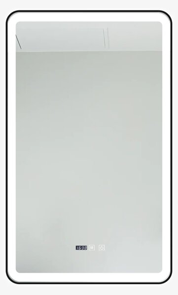 Oglindă Baie LED și Dezaburire Premium cu Senzor Touch, Lumina Rece, Caldă și Neutră, 60x90cm, cu rama Negru Mat, Ceas