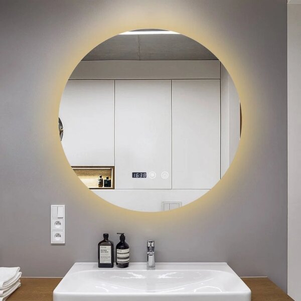 Oglindă Baie LED și Dezaburire ceas Premium cu Senzor Touch Lumina Rece Caldă și Neutră 80 cm lumina ambientala spate J170-80