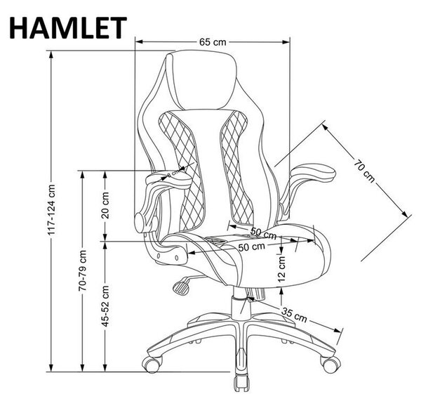 Scaun de birou HAMLET, negru/gri, piele ecologica, 65x70x117 cm