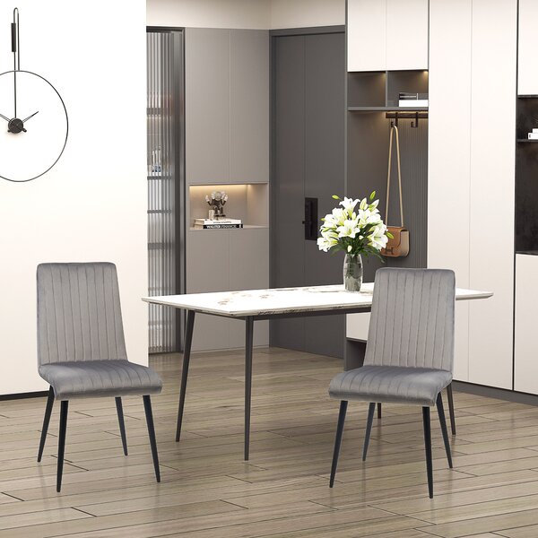 HOMCOM Set 2 Scaune Elegante pentru Dining, Catifea Gri și Picioare din Oțel, Confortabile, Suportă până la 120kg | Aosom Romania