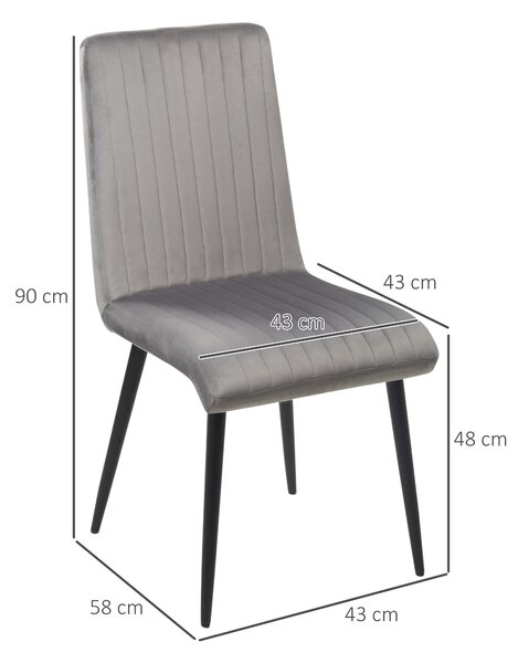 HOMCOM Set 2 Scaune Elegante pentru Dining, Catifea Gri și Picioare din Oțel, Confortabile, Suportă până la 120kg | Aosom Romania