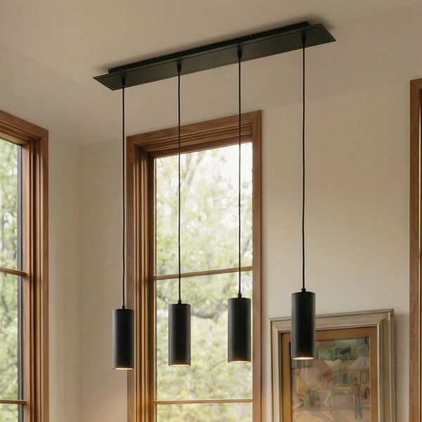 Lindby Lampă suspendată Joffrey, 76 cm, negru, 4 becuri, GU10, reglabil, Negru, Camera de zi / sufragerie, Metal, Modern