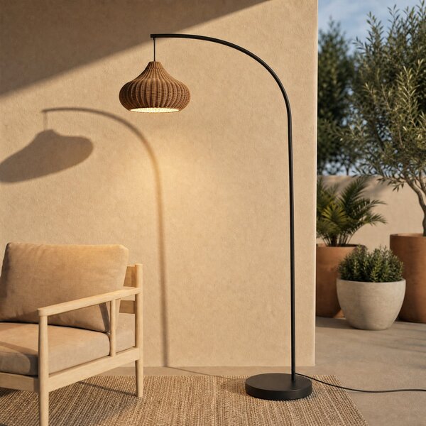 Lucande Lampa de exterior Taniola, bej, ratan, 195 cm, IP44, Lemn, Lemn, Casă de țară / Rustic, Proiector suspendat
